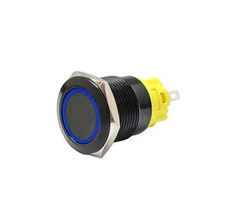 16mm Black Latching Black Push Button Switch - Blue LED