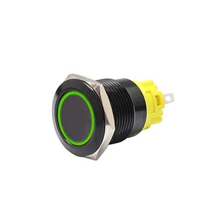 16mm Black Latching Black Push Button Switch - Green LED