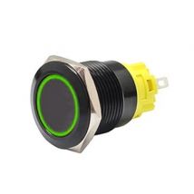 16mm Black Latching Push Button Switch - Green LED