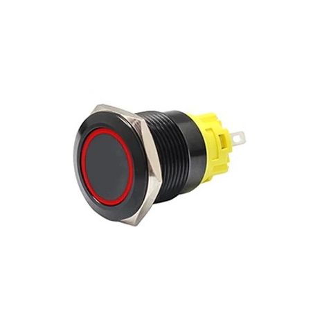 16mm Black Latching Black Push Button Switch - Red LED