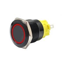 16mm Black Latching Push Button Switch - Red LED
