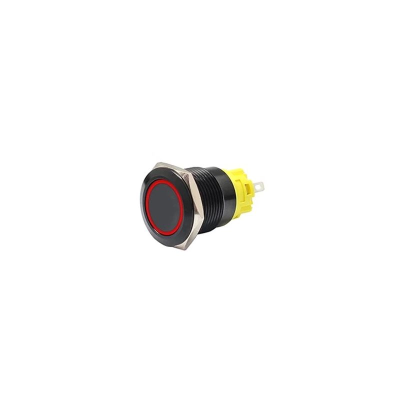 16mm Black Momentary Black Push Button Switch - Red LED