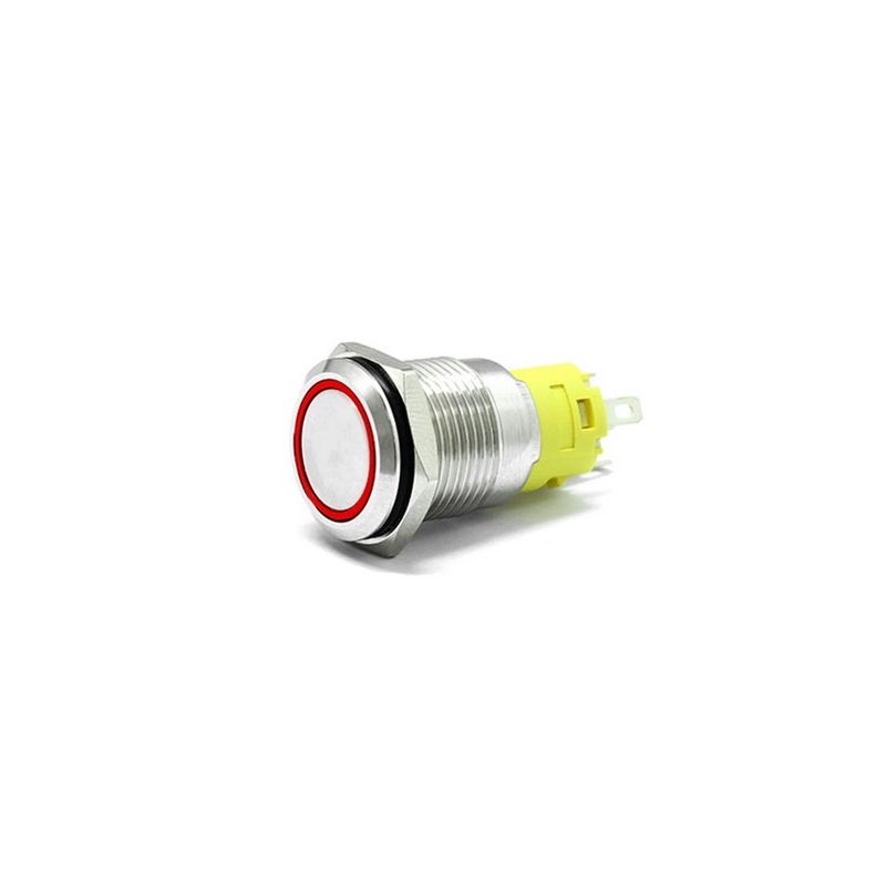 19mm Chrome Latching Push Button Switch - Red LED