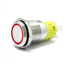 19mm Chrome Latching Push Button Switch - Red LED