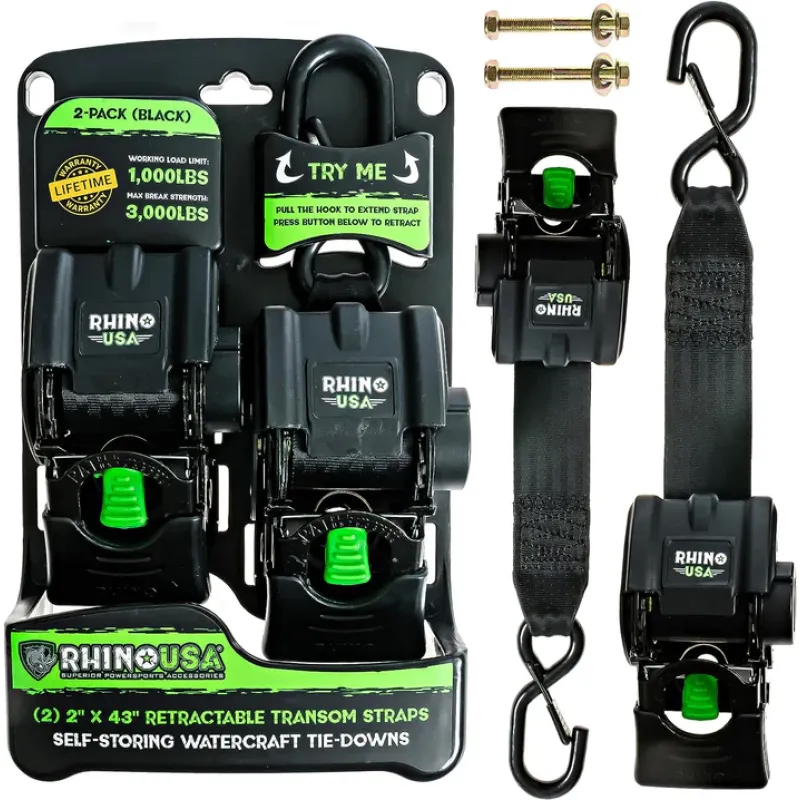 Rhino USA Retractable Transom Straps (2 Pack-Black) Rhino USA Retractable Transom Straps (2 Pack-Black)
