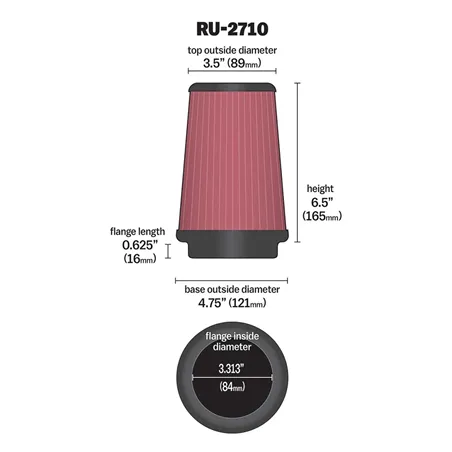 K&N Universal Filter Round (84mm Flange ID / 121mm Base OD / 165mm Height)