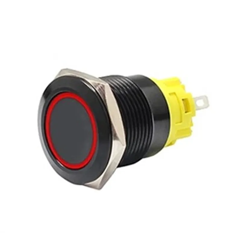 19mm Black Latching Push Button Switch - Red LED
