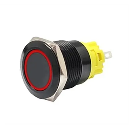 19mm Black Latching Push Button Switch - Red LED