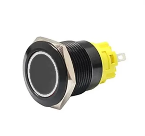 19mm Black Latching Push Button Switch - White LED