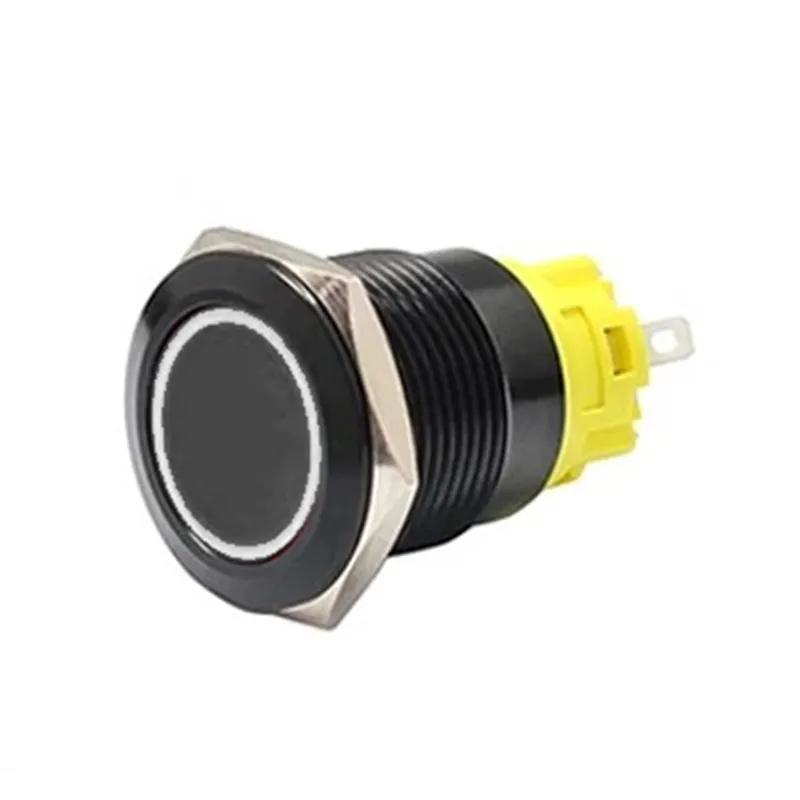 19mm Black Latching Push Button Switch - White LED