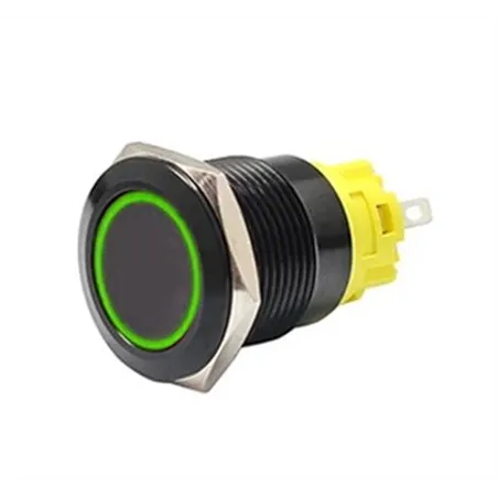 16mm Black Latching Black Push Button Switch - Green LED