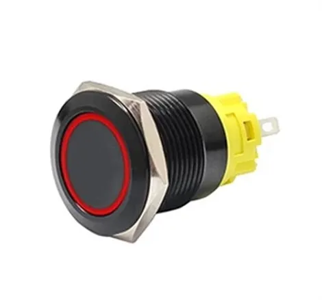 16mm Black Momentary Black Push Button Switch - Red LED